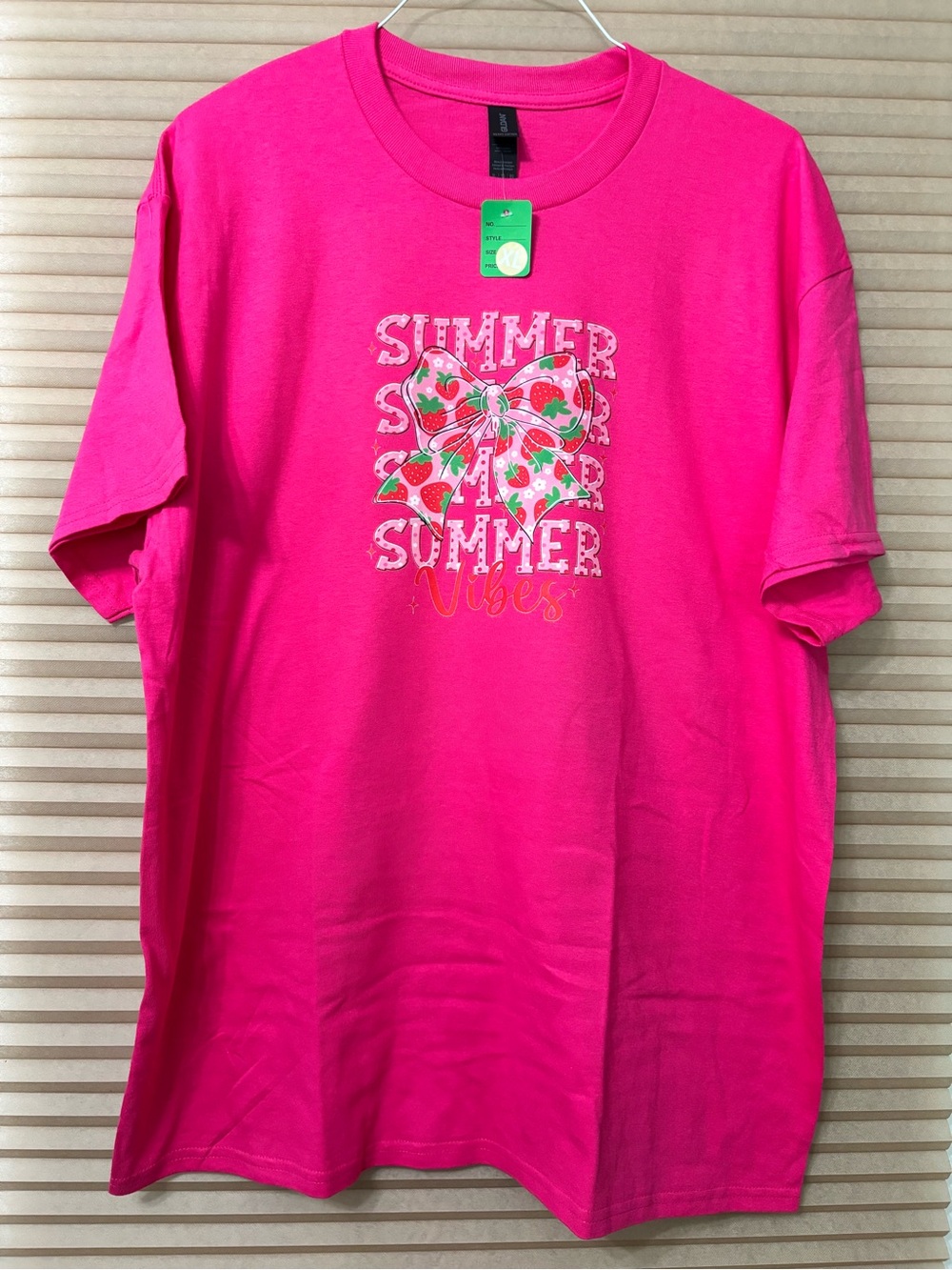 SPECIAL New Womens Pink "Summer Vibes" Strawberry Bow T-Shirt Size XL